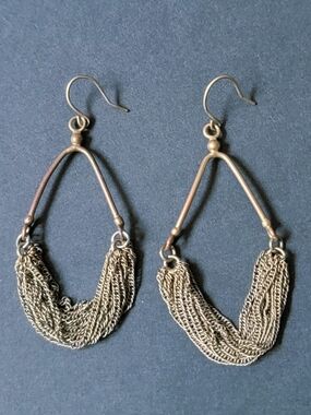 Antique Brass Art Deco Chain Dangle Earrings